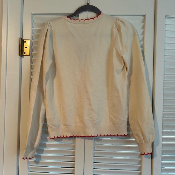 NWT BODEN Pru Scallop Trim Cardigan Cream Red Size XS V-Neck Cotton Blend - Picture 5 of 7